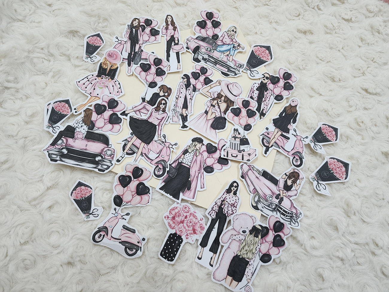 Pink and Black Ladies Shopping Lifestyle Sticker Journal Planning Stickers