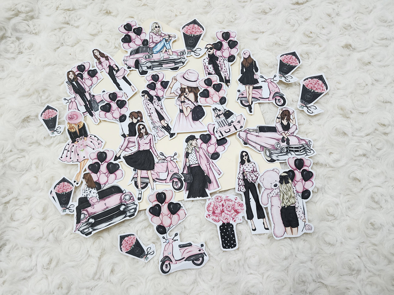 Pink and Black Ladies Shopping Lifestyle Sticker Journal Planning Stickers