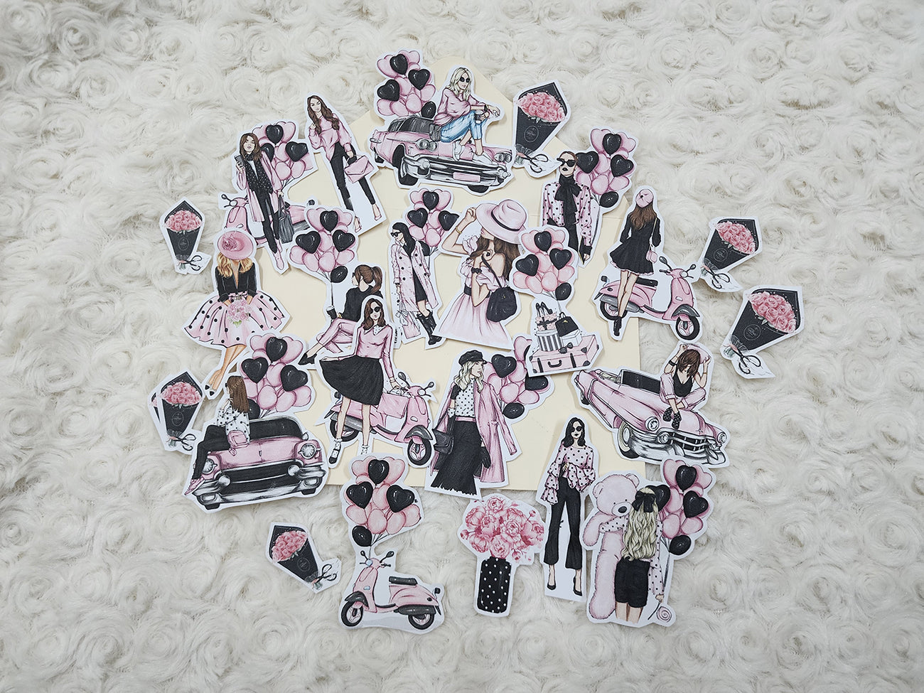 Pink and Black Ladies Shopping Lifestyle Sticker Journal Planning Stickers