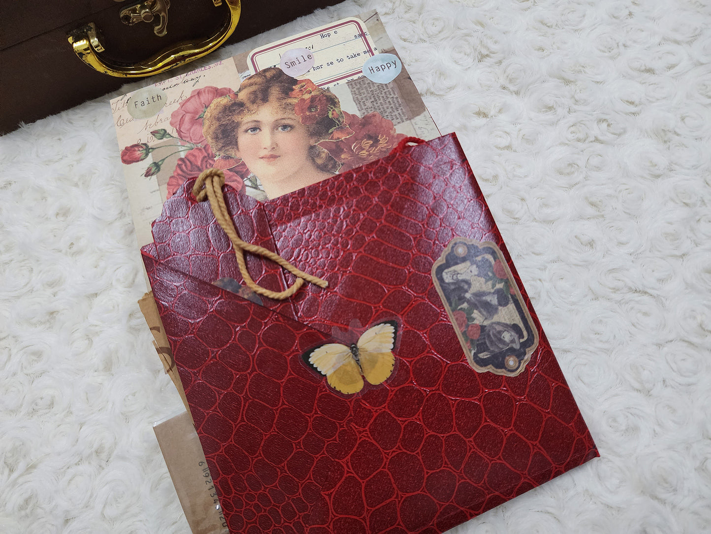 Red/Maroon Leather Design Vintage Journal Gift Set