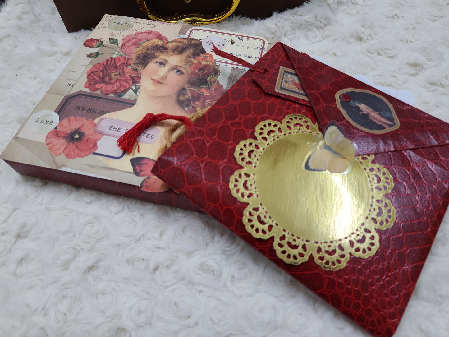 Red/Maroon Leather Design Vintage Journal Gift Set