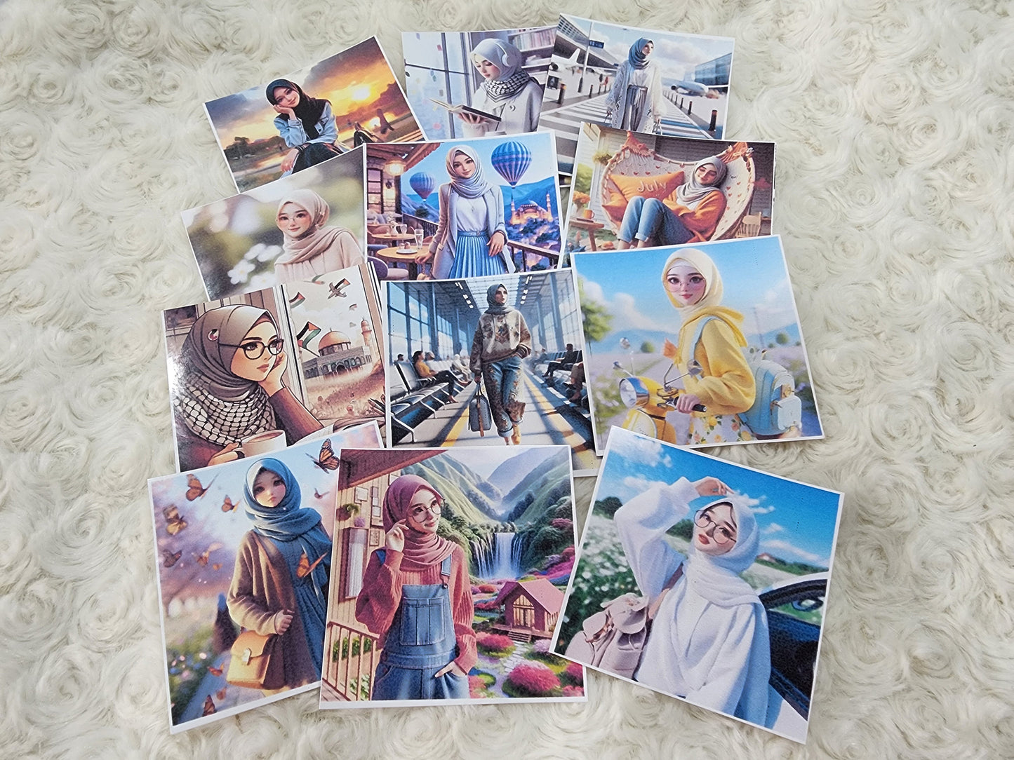 Polaroid Design Muslimah Hijab Girl Travel Diaries , Muslim Couple Umrah Haj Travel Diaries Sticker Collection