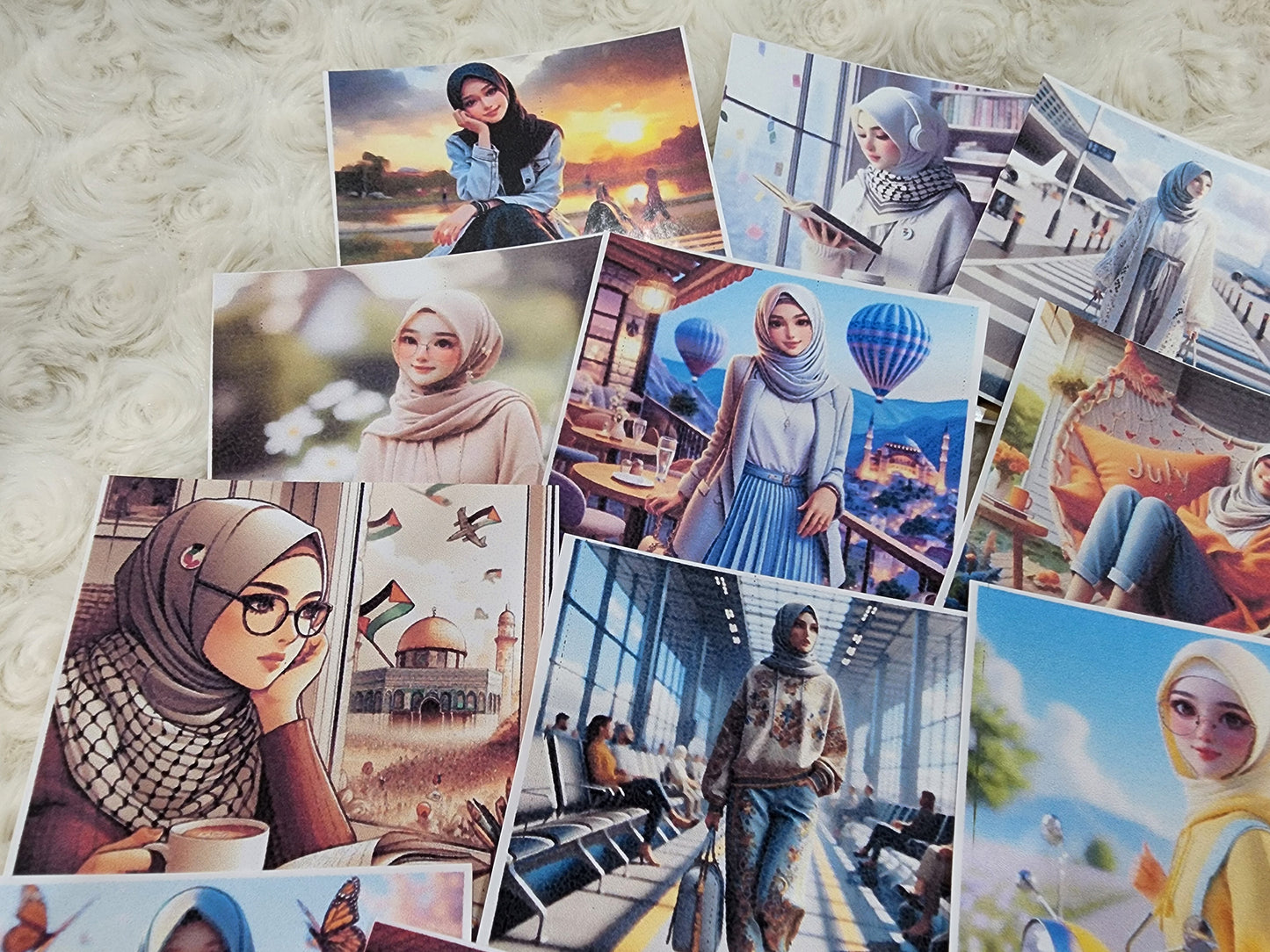 Polaroid Design Muslimah Hijab Girl Travel Diaries , Muslim Couple Umrah Haj Travel Diaries Sticker Collection