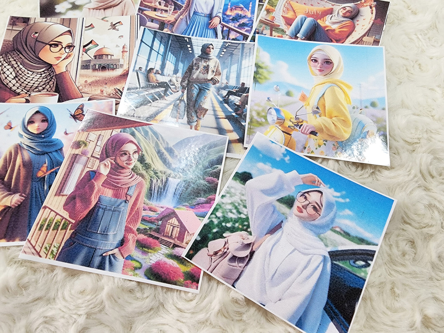 Polaroid Design Muslimah Hijab Girl Travel Diaries , Muslim Couple Umrah Haj Travel Diaries Sticker Collection