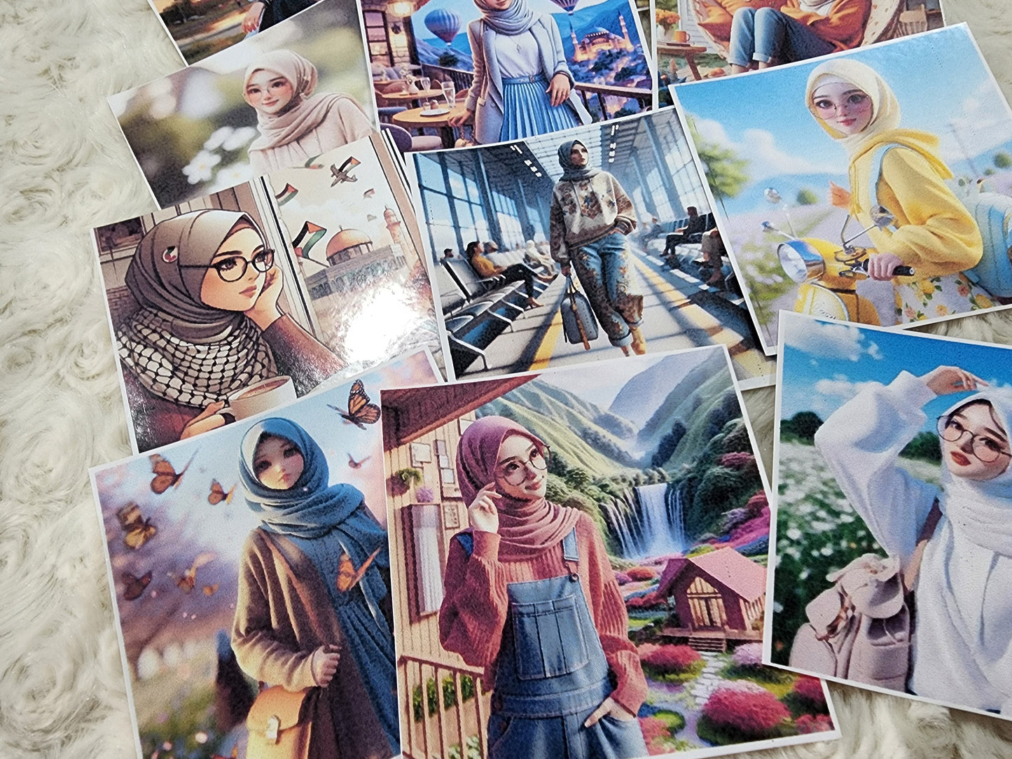 Polaroid Design Muslimah Hijab Girl Travel Diaries , Muslim Couple Umrah Haj Travel Diaries Sticker Collection