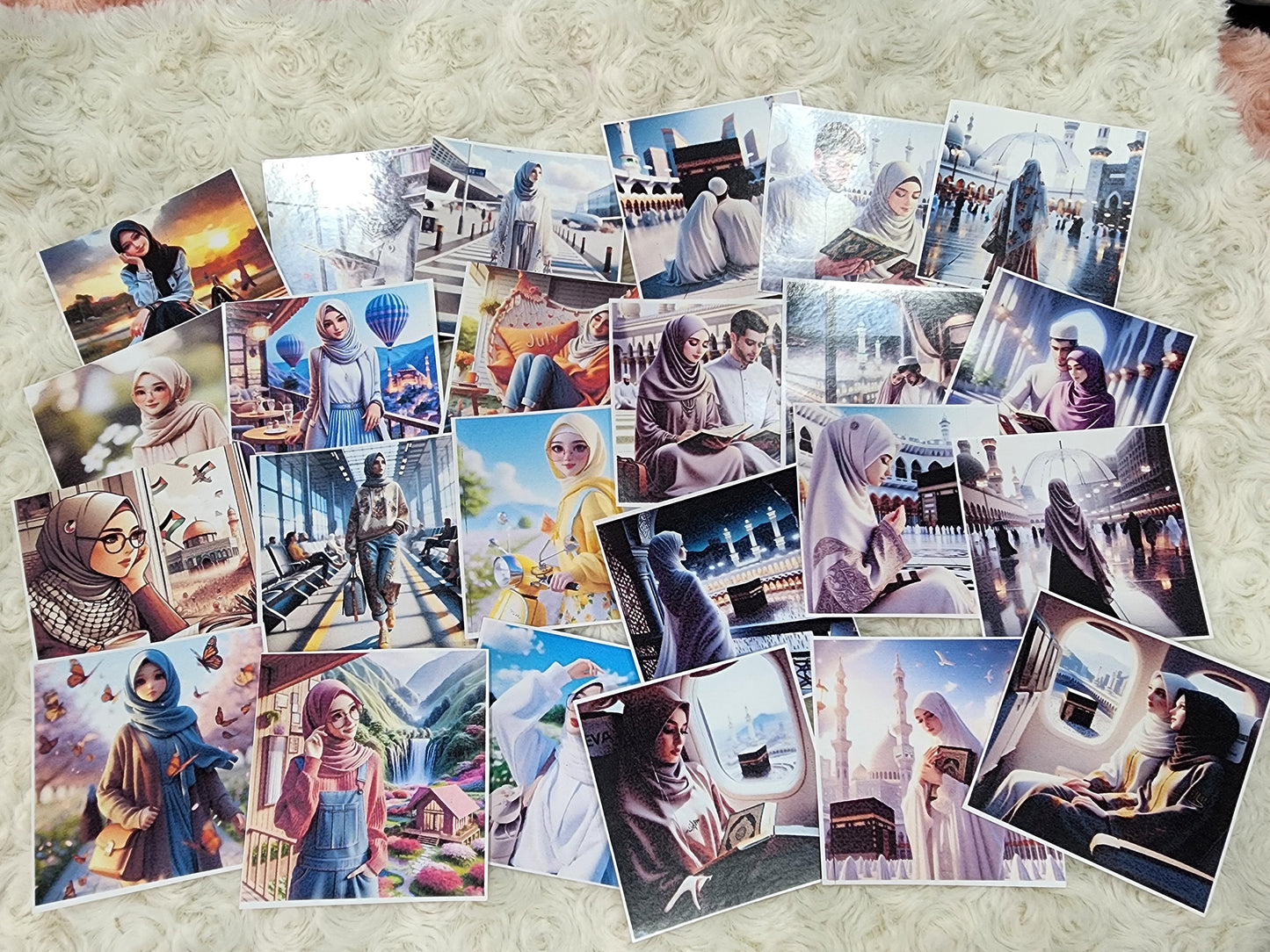Polaroid Design Muslimah Hijab Girl Travel Diaries , Muslim Couple Umrah Haj Travel Diaries Sticker Collection