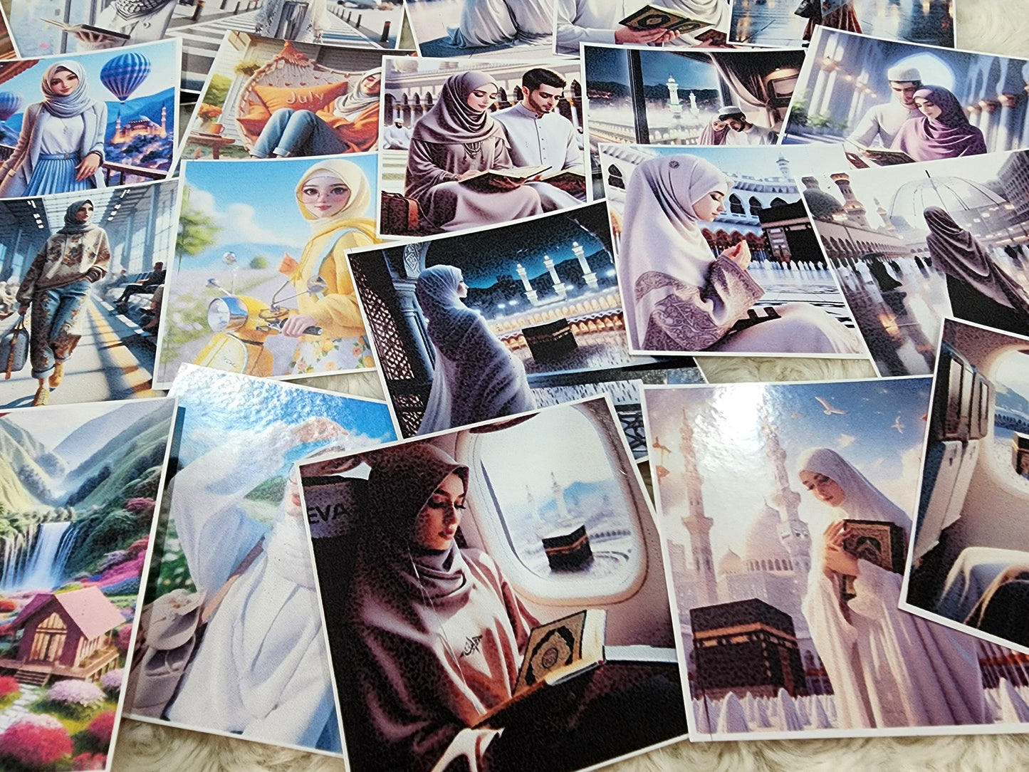 Polaroid Design Muslimah Hijab Girl Travel Diaries , Muslim Couple Umrah Haj Travel Diaries Sticker Collection