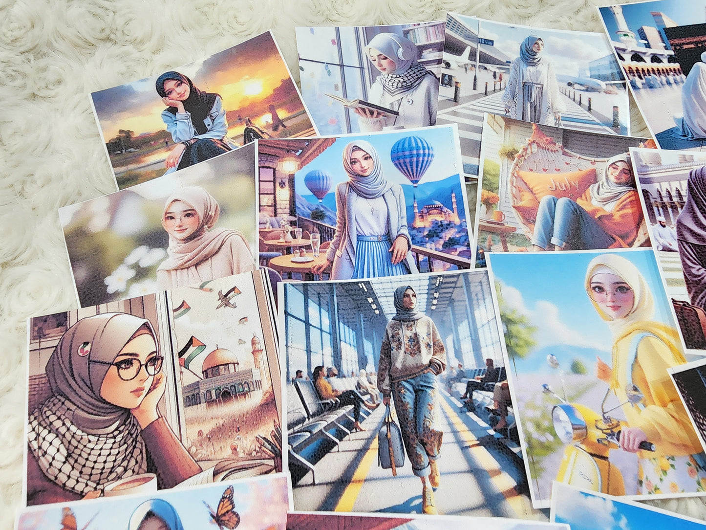 Polaroid Design Muslimah Hijab Girl Travel Diaries , Muslim Couple Umrah Haj Travel Diaries Sticker Collection