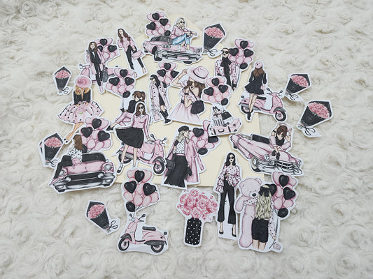 Pink and Black Ladies Shopping Lifestyle Sticker Journal Planning Stickers