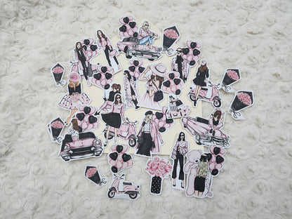 Pink and Black Ladies Shopping Lifestyle Sticker Journal Planning Stickers