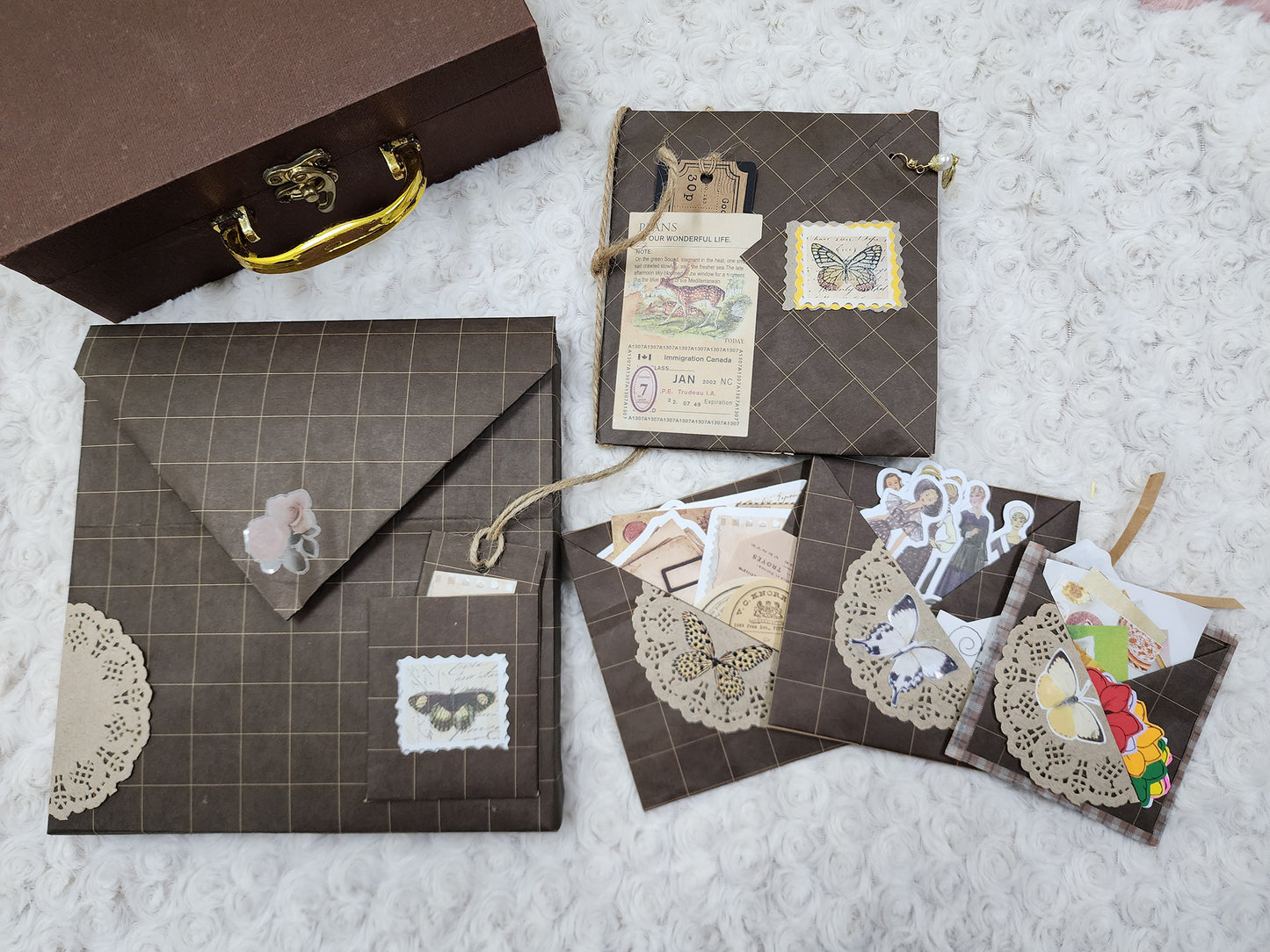 Handmade Vintage Themed Journal Kit Gift Pocket Set, Insert, Folding, Folio, Craft Kit, Ephemera