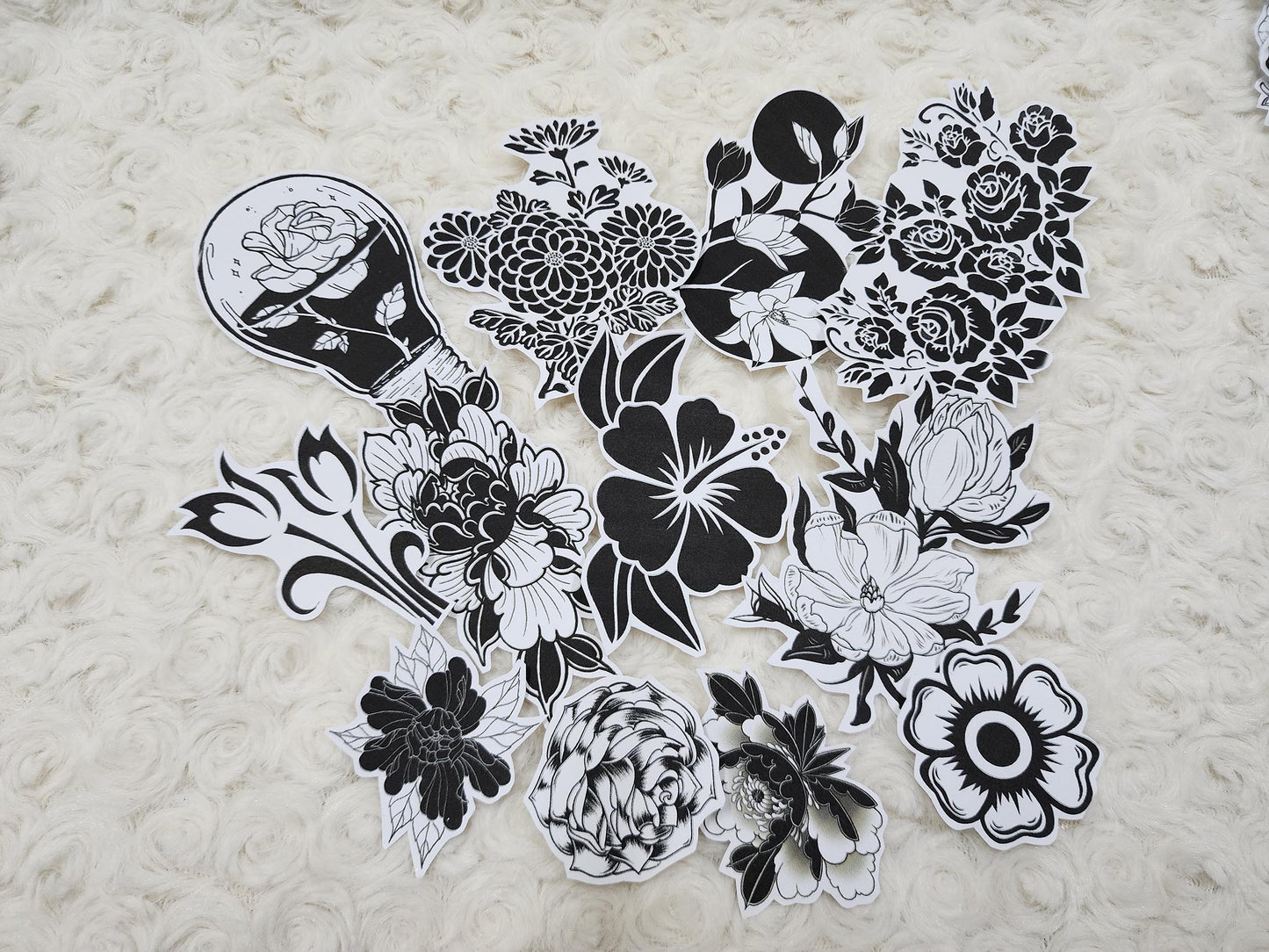 Large Black Vintage Floral Theme Journal Stickers