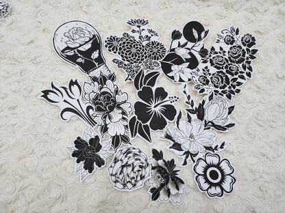 Large Black Vintage Floral Theme Journal Stickers