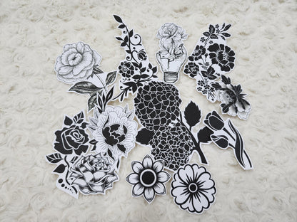 Large Black Vintage Floral Theme Journal Stickers