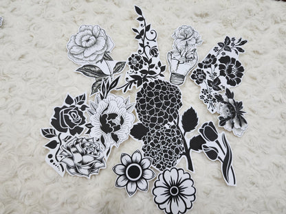 Large Black Vintage Floral Theme Journal Stickers