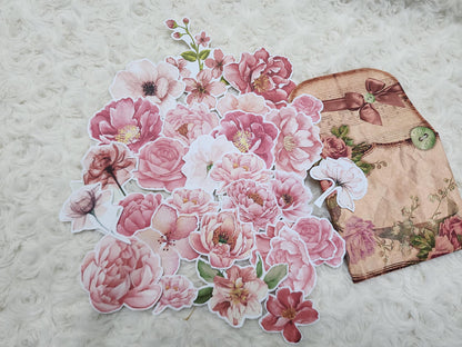 Rose Pink Shades of Flowers Journal Stickers