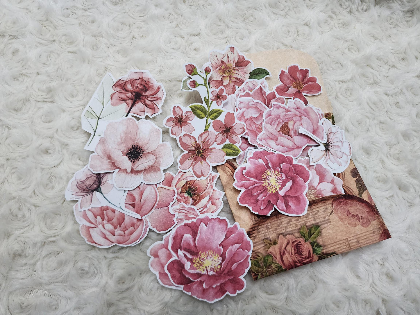 Rose Pink Shades of Flowers Journal Stickers