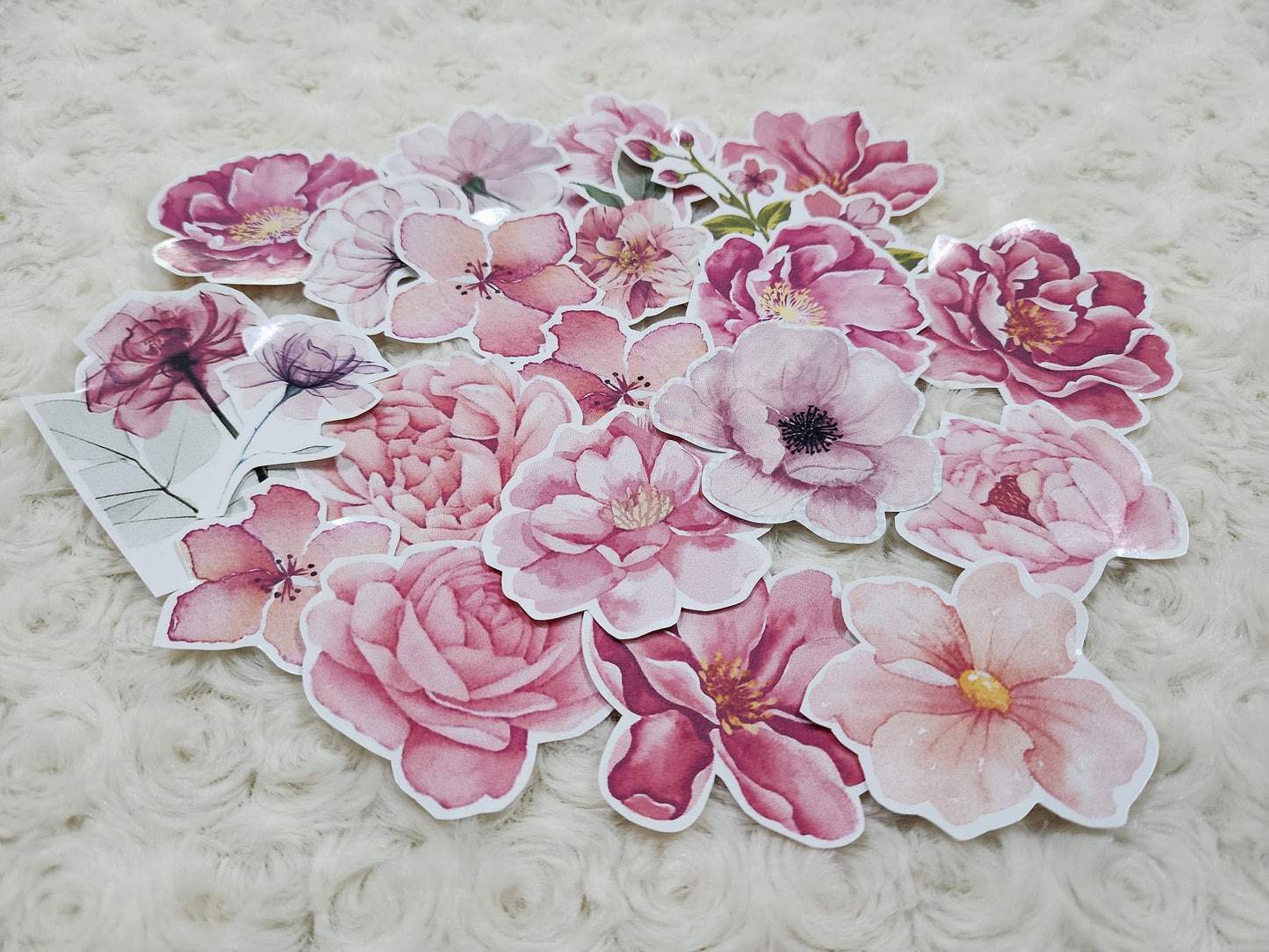 Rose Pink Shades of Flowers Journal Stickers