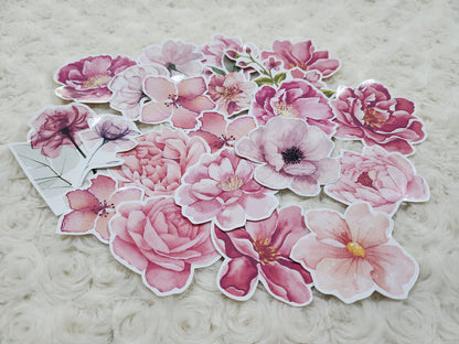 Rose Pink Shades of Flowers Journal Stickers