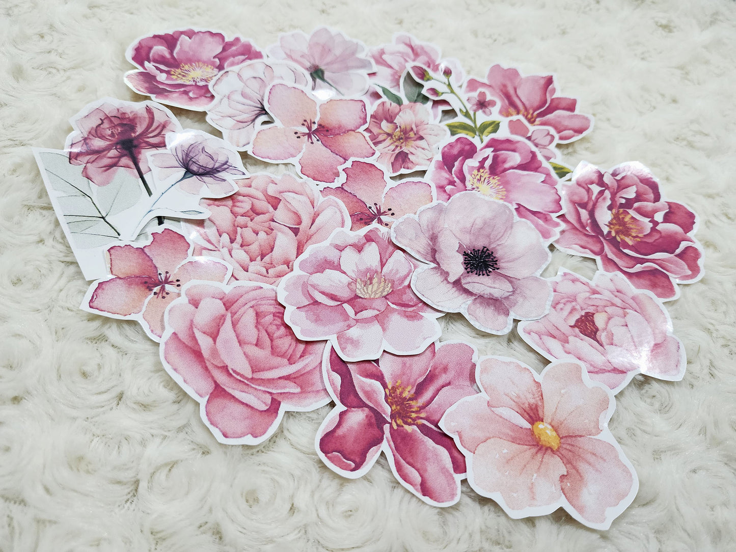 Rose Pink Shades of Flowers Journal Stickers