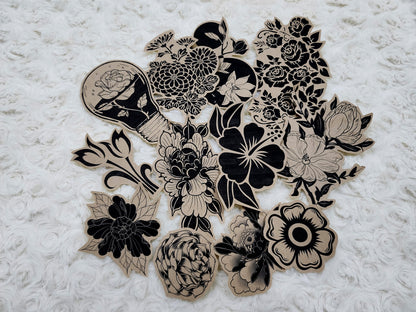 Large Black Vintage Floral Theme Journal Stickers