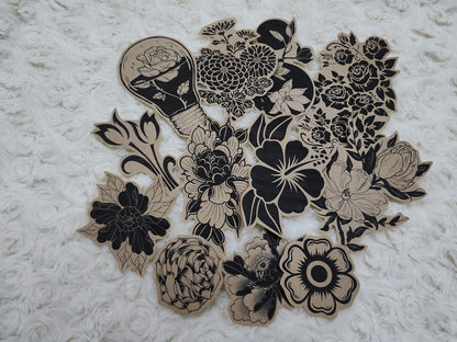 Large Black Vintage Floral Theme Journal Stickers