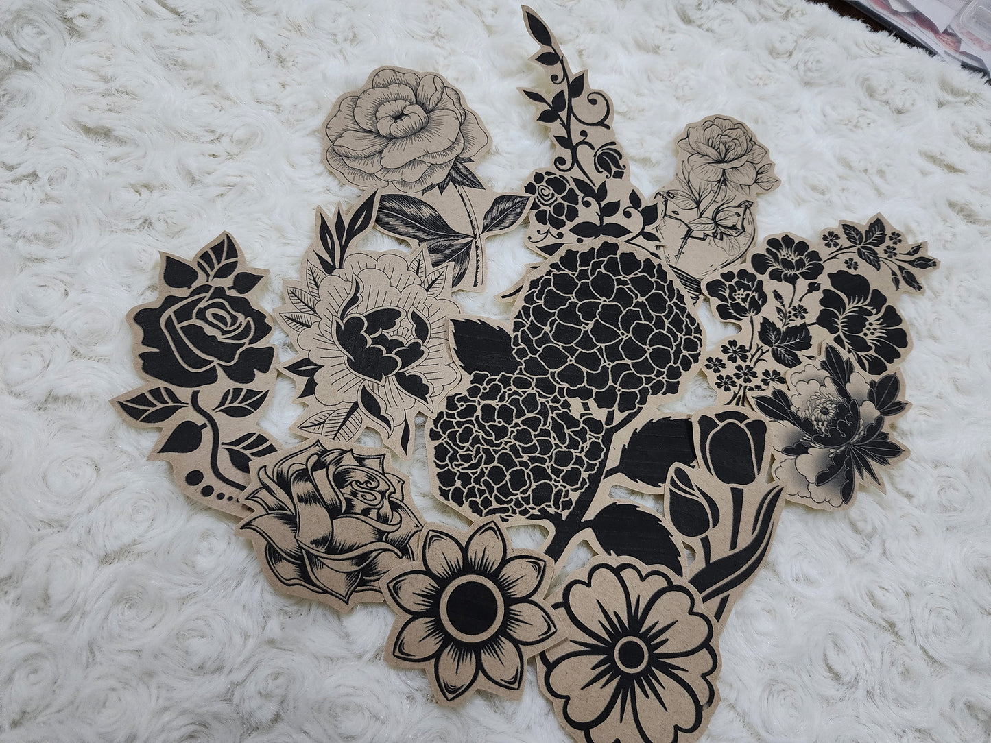 Large Black Vintage Floral Theme Journal Stickers