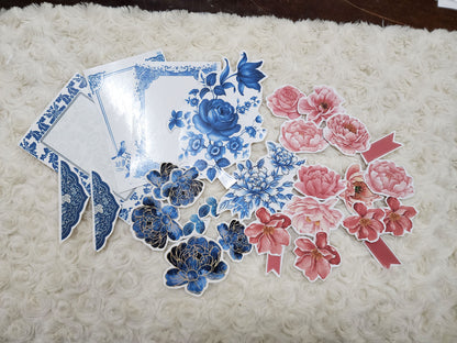 Blue & Rose Pink Shades of Flowers Theme Journal Stickers