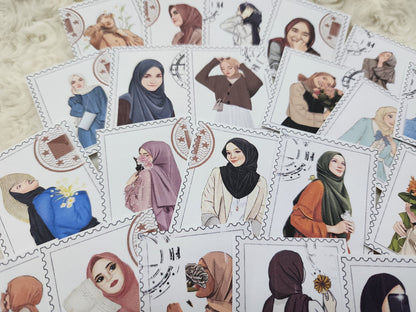 Stamp Design Hijab Muslim Girl Sticker Journal Planning Stickers